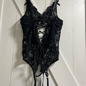 EVELIFE Womens Lace Garter Lingerie Set Teddy Bodysuit with Suspenders V Neck